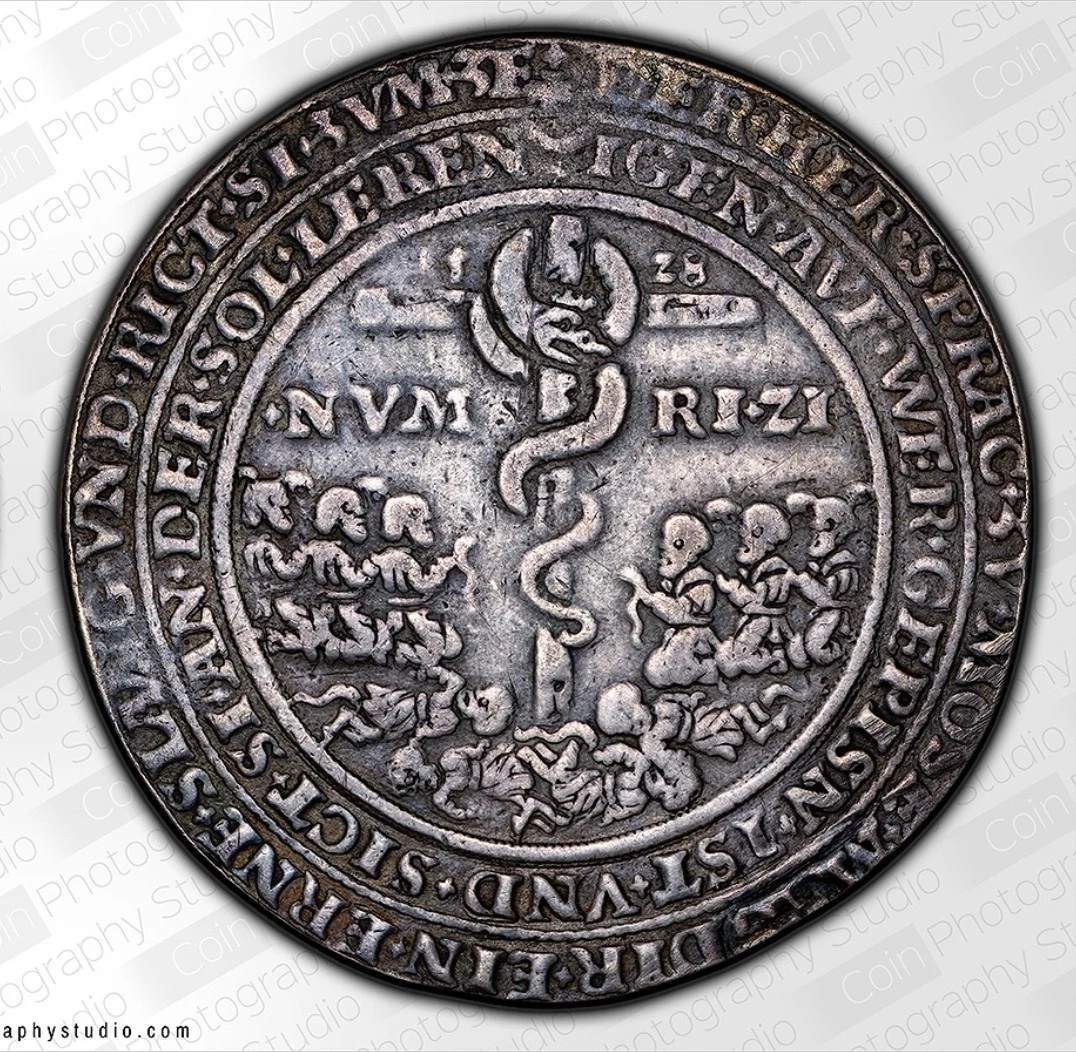 c. 1528 Religious Pesttaler (Pestilence Thaler) - Crucifixion obverse / Brazen Serpent of Moses reverse reverse