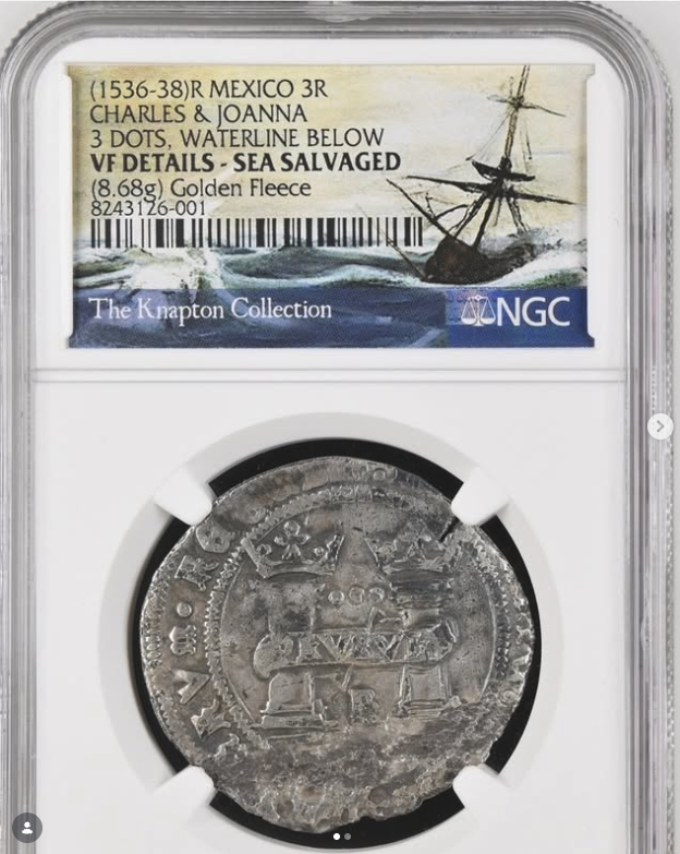 3 Reales (Charles & Joanna) from Golden Fleece Shipwreck - obverse