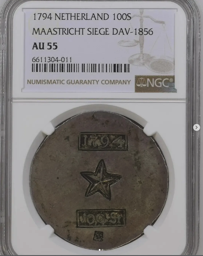 1794 100 Stuivers - Siege of Maastricht (Davenport 1856, uniface) - obverse