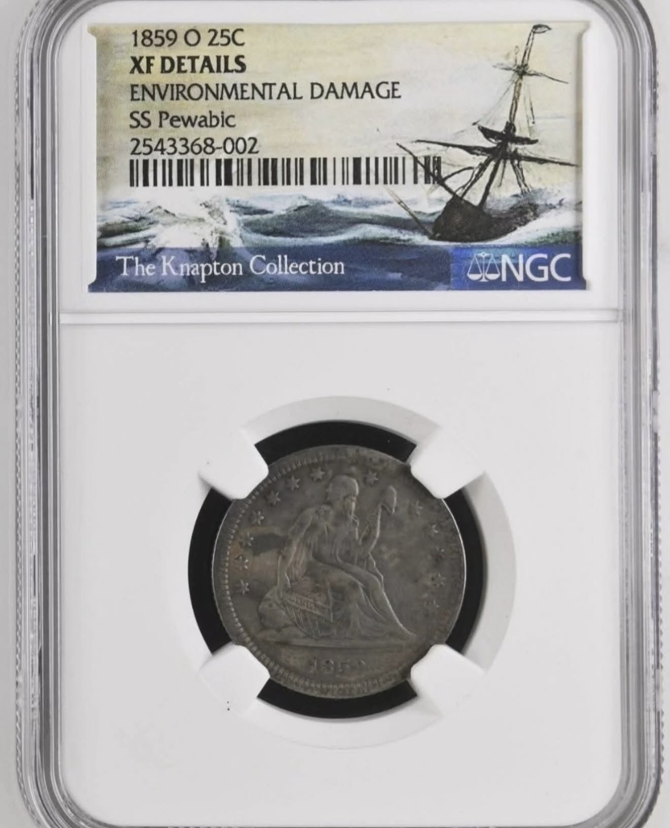 25C Seated Liberty Quarter from S.S. Pewabic - obverse