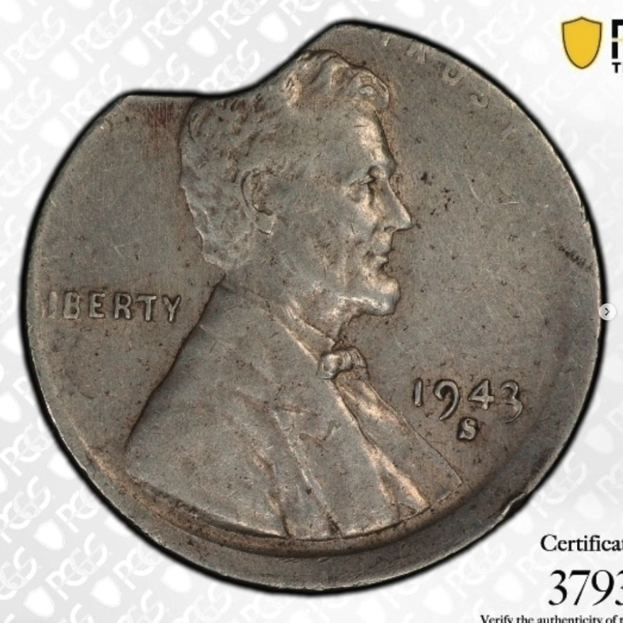 1943-S Lincoln Wheat Cent - Struck on a Silver Mercury Dime Planchet (5% Off-Center) - obverse