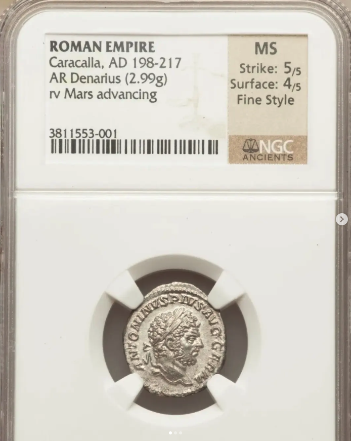 AD 198-217 AR Denarius (2.99g, rv Mars advancing) - obverse