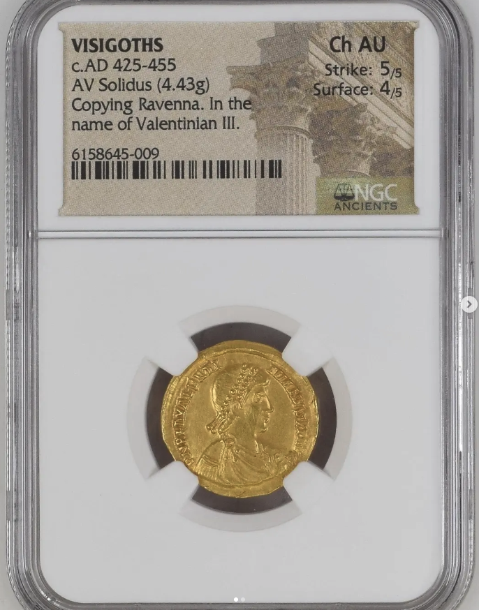 c. AD 425-455 AV Solidus (4.43g, copying Ravenna mint) - obverse